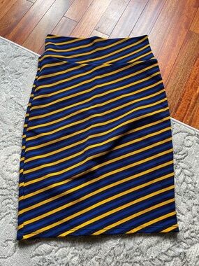 LuLaRoe Cassie Navy and Gold Striped Pencil Skirt